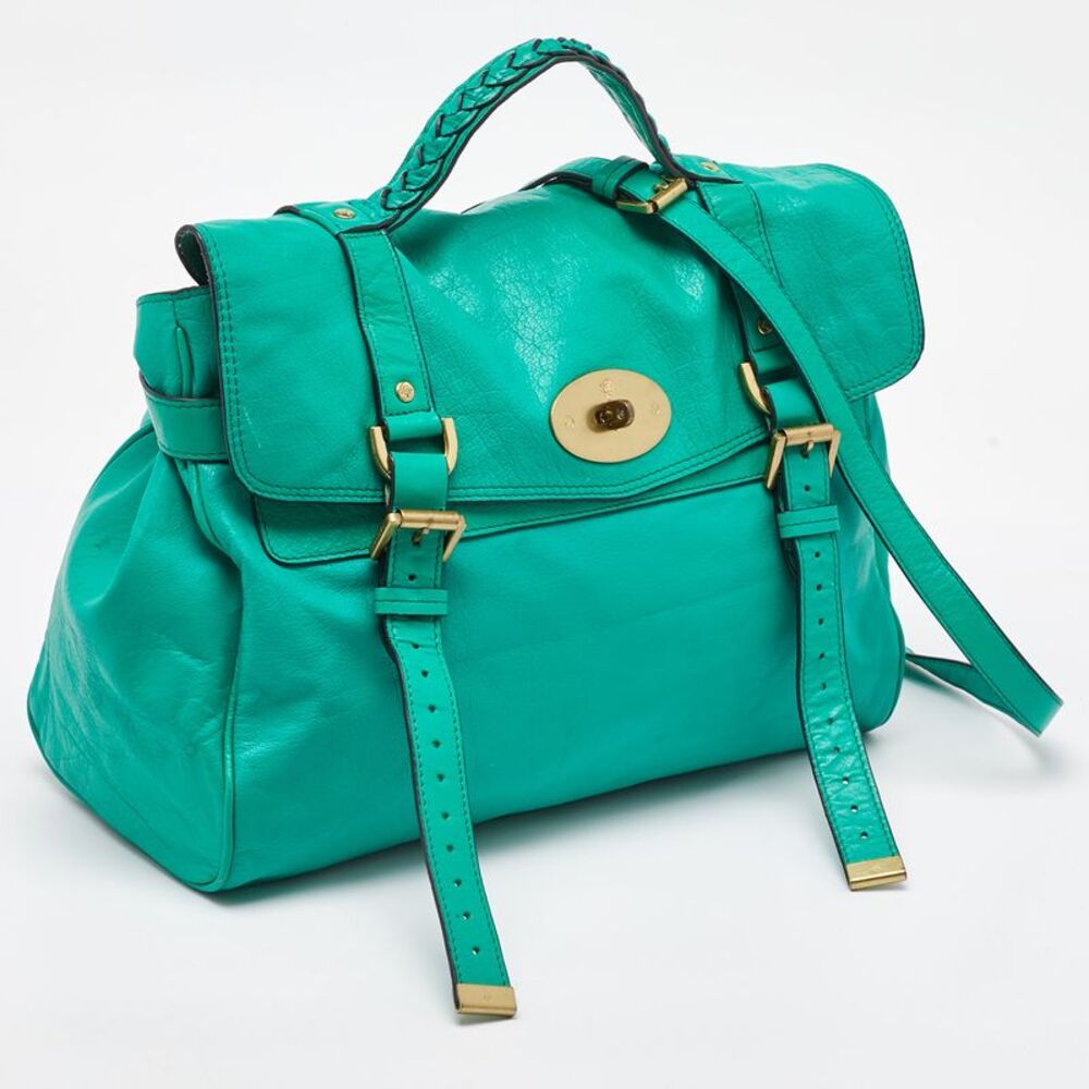 Mulberry Green Leather Alexa Flap Top Handle Bag - Picture 3 of 7
